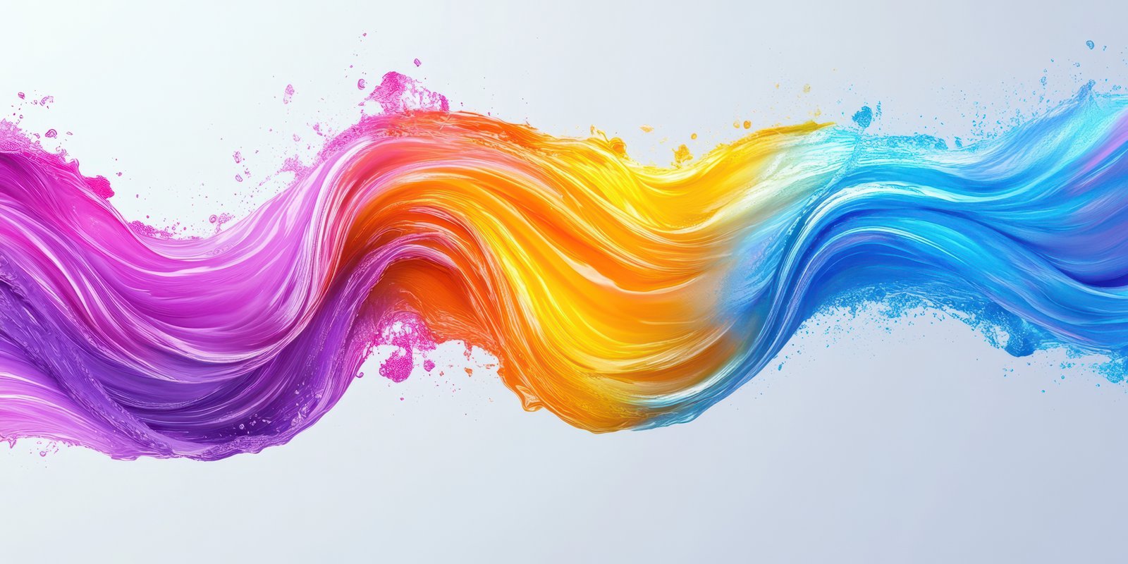 Colorful abstract wave of acrylic paint flows harmoniously across a light background